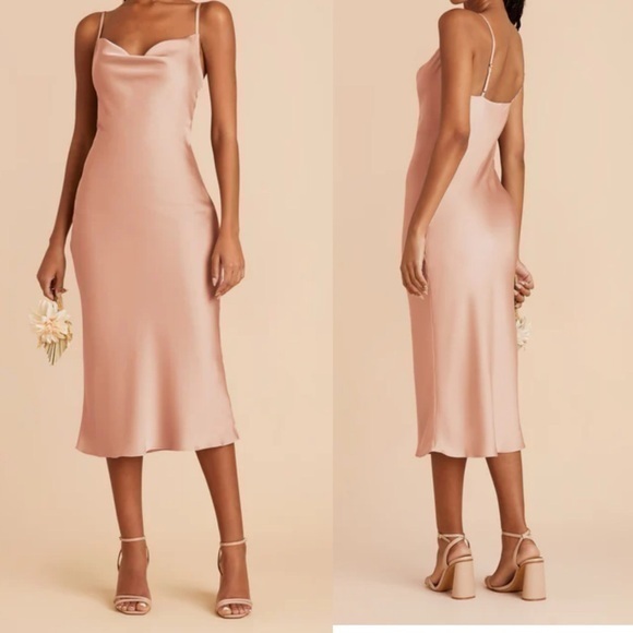 Birdy Grey Lisa Matte Satin Draped Cowl Neck Bias Cut Midi Dress Rose Gold Small - Picture 1 of 10